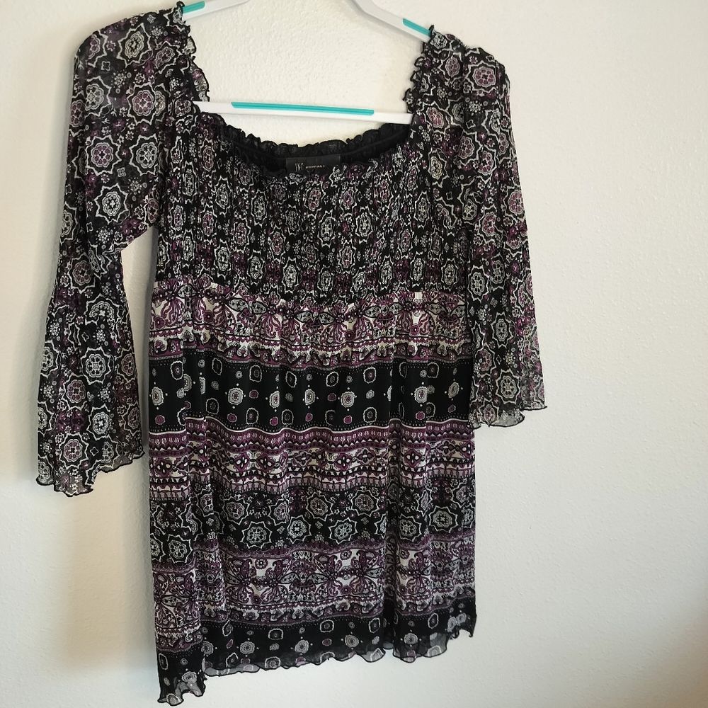 I.N.C. Int'l Concepts Black/Purple Tunic Blouse Sz XL Dark Boho Whimsigoth Y2K